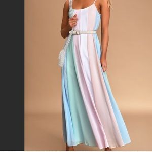 Light multi color block stripe maxi dress